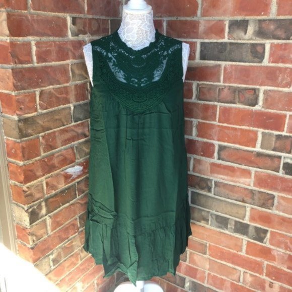 Davi & Dani Boho Laced Mock Neck Dress Green - Picture 4 of 9